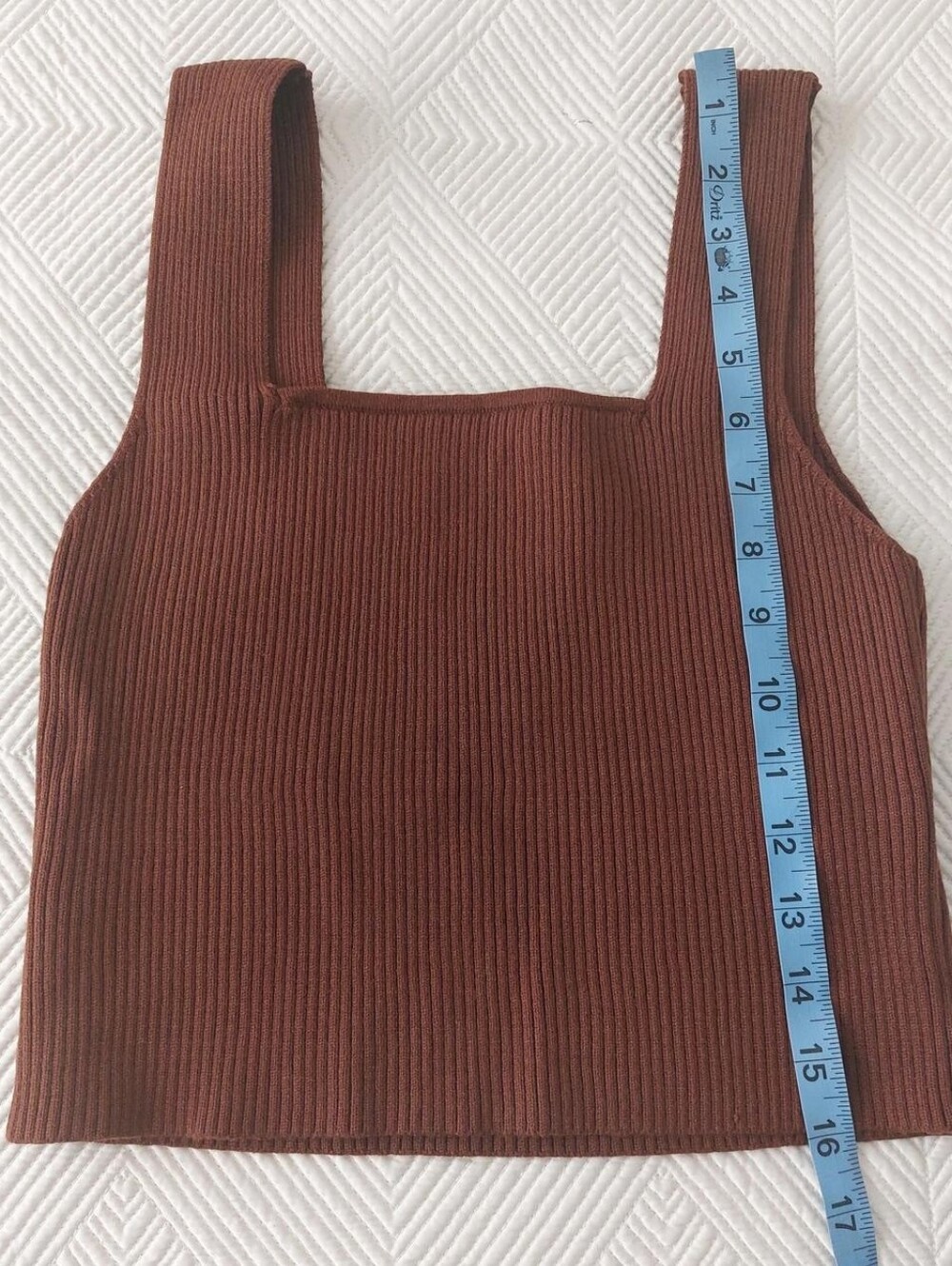 Brown Ribbed Square-Neck Crop Top - Picture 3 of 5